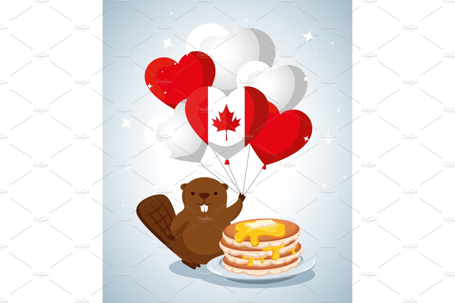 beaver with canada flag balloons and cover image.