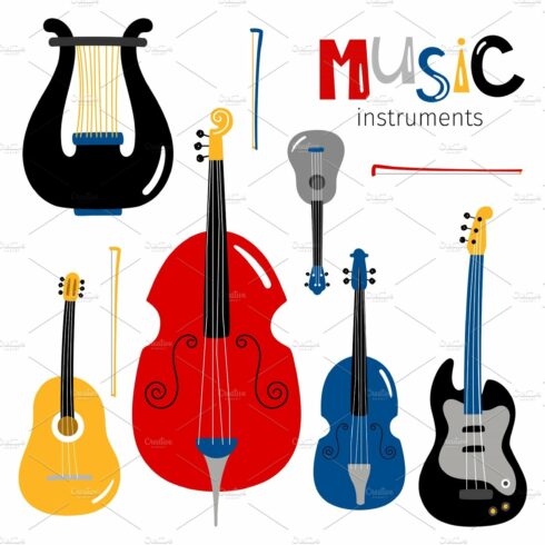 Vector stringed musical instruments cover image.