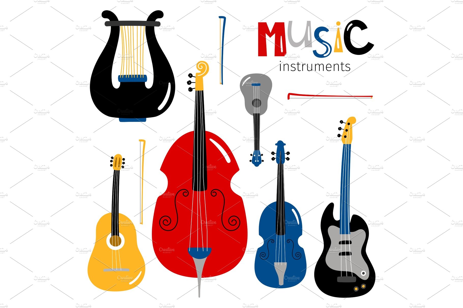 Vector stringed musical instruments cover image.