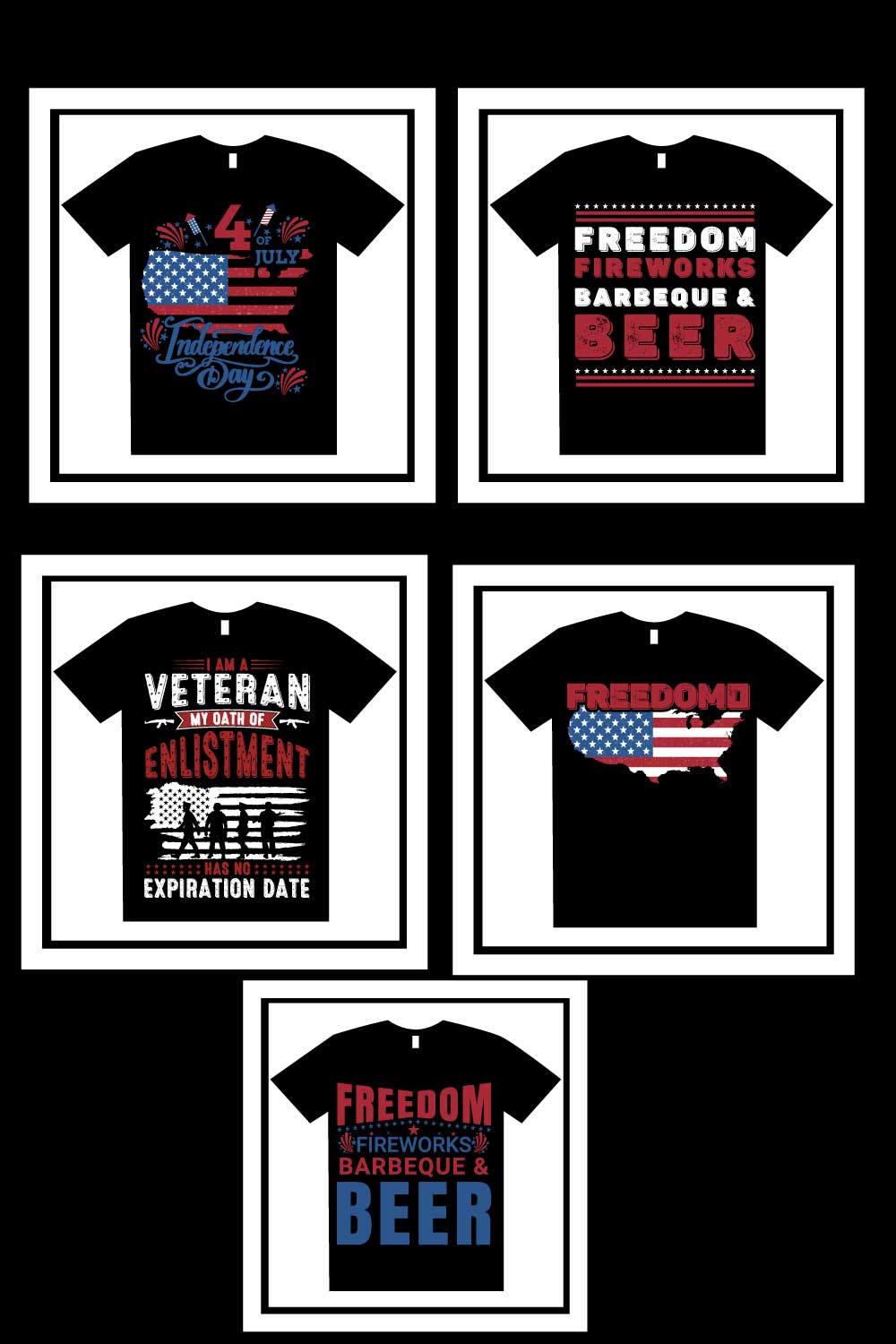 5 Print Ready 4th of July - Independence Day T-Shirt design bundle pinterest preview image.