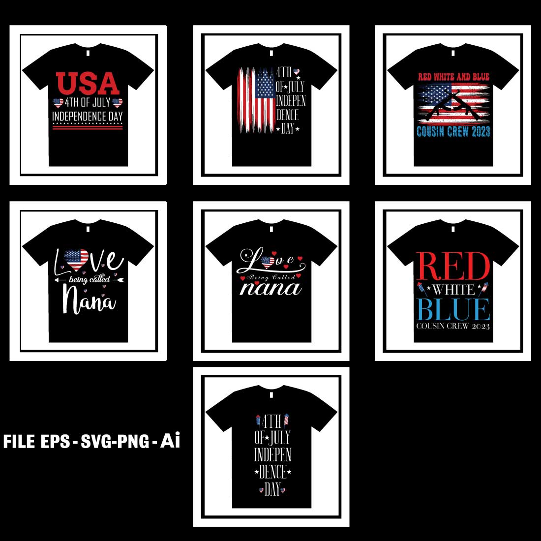 7 Print Ready 4th of July – Independence Day T-Shirt design bundle cover image.