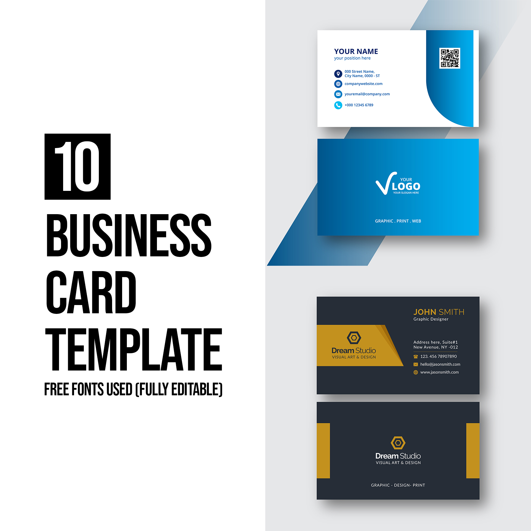 10 Double Side Business Card Design Template preview image.