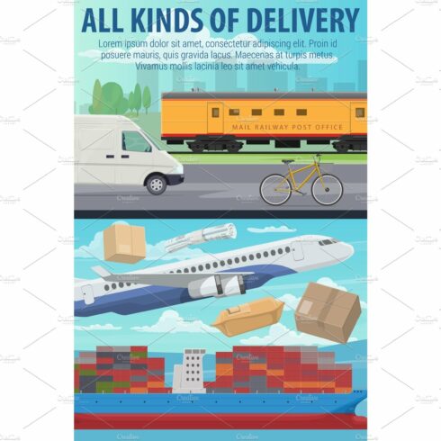 Mail delivery by plane, ship, train cover image.