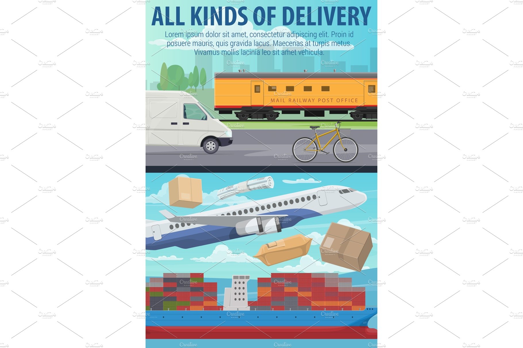 Mail delivery by plane, ship, train cover image.