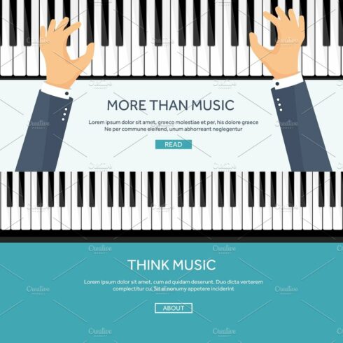 Vector illustration. Musical flat background. Piano key, keyboard. Melody. ... cover image.