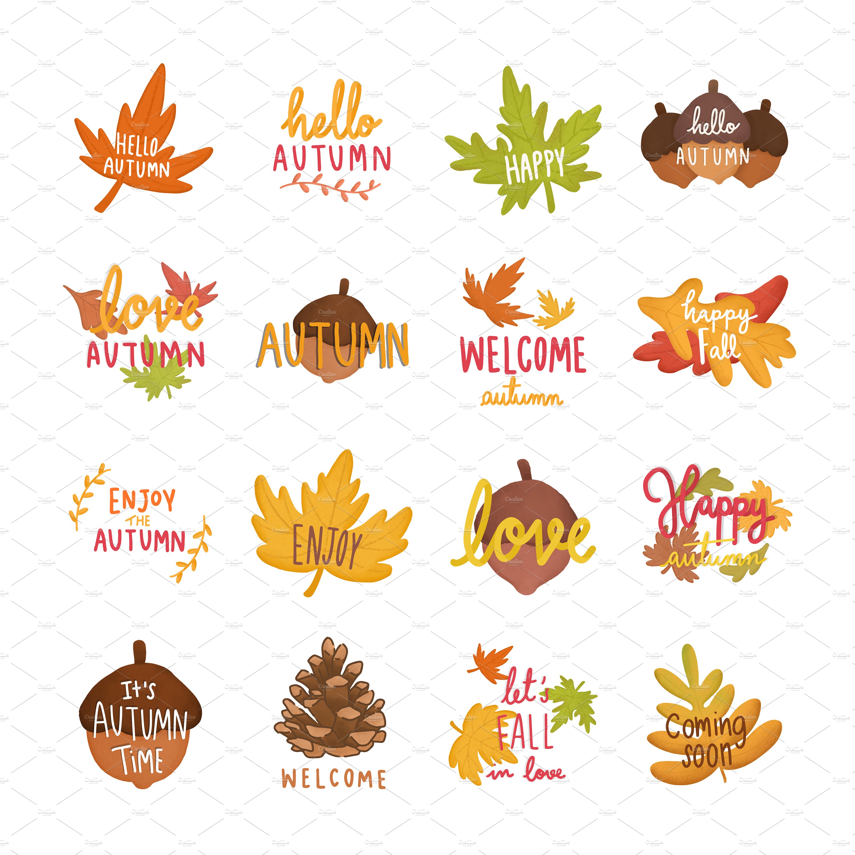 Cute fall clipart. Autumn logo set – MasterBundles