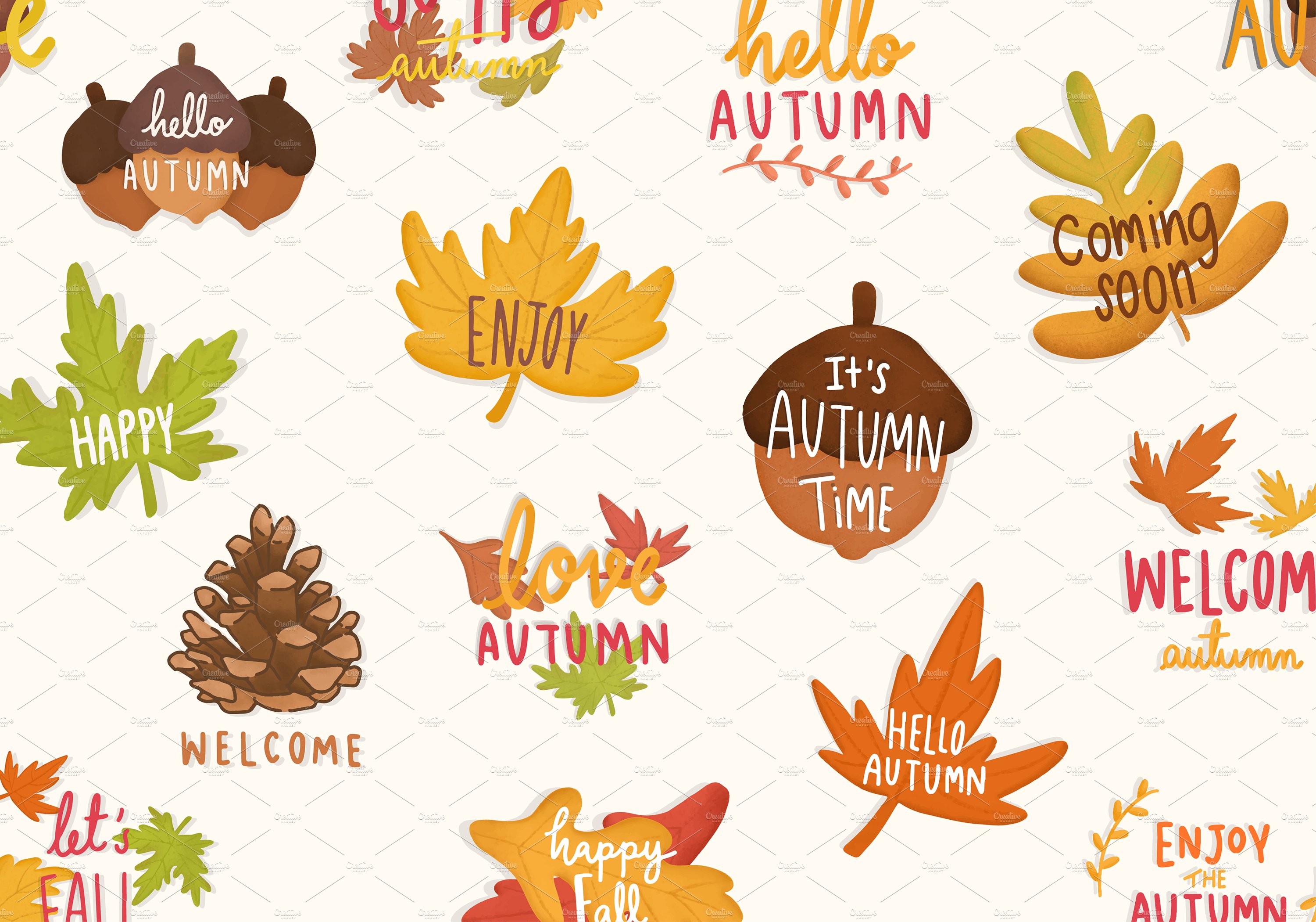 Set of autumn or fall illustrations cover image.