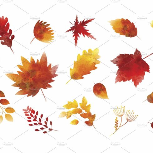 Set of watercolor autumn leaves cover image.