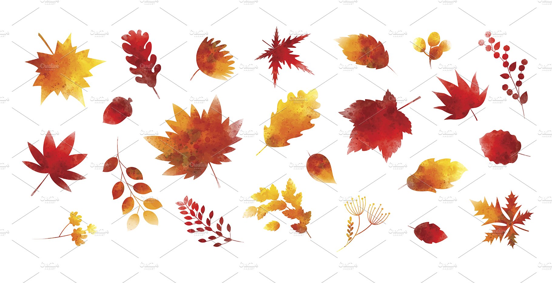 Set of watercolor autumn leaves cover image.