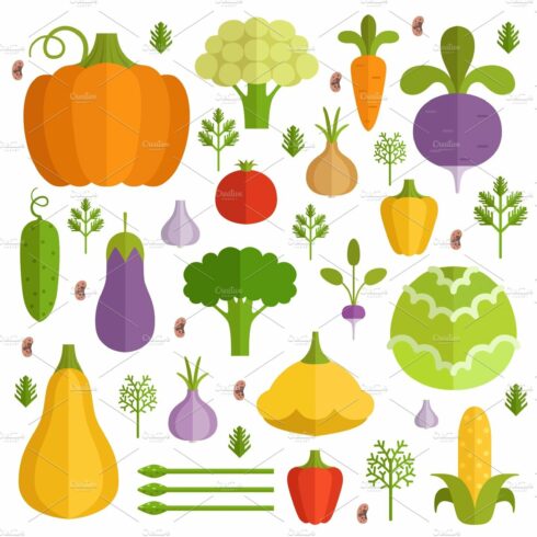 Different vegetables in cartoon style. Vector icons set cover image.