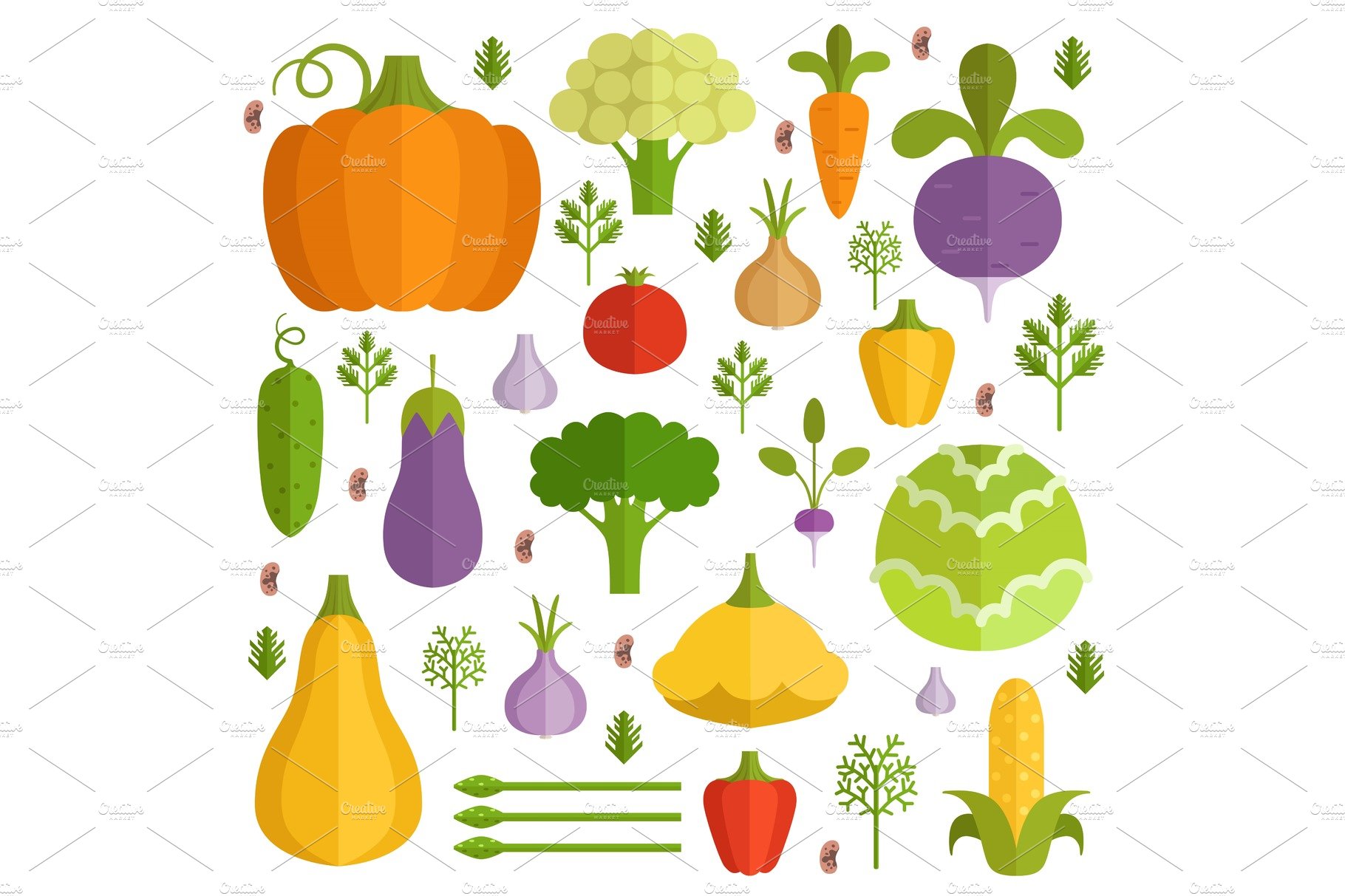 Different vegetables in cartoon style. Vector icons set cover image.