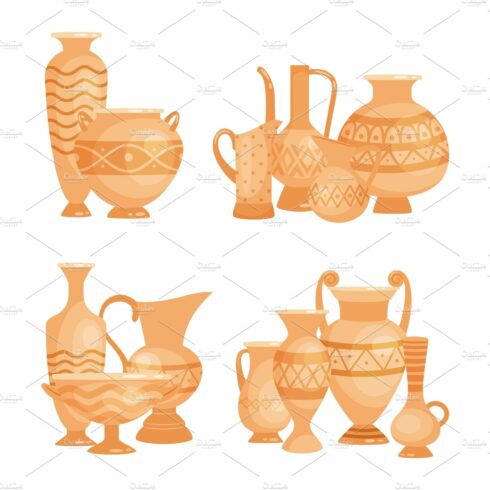 Vector ancient vases, bowls and cover image.