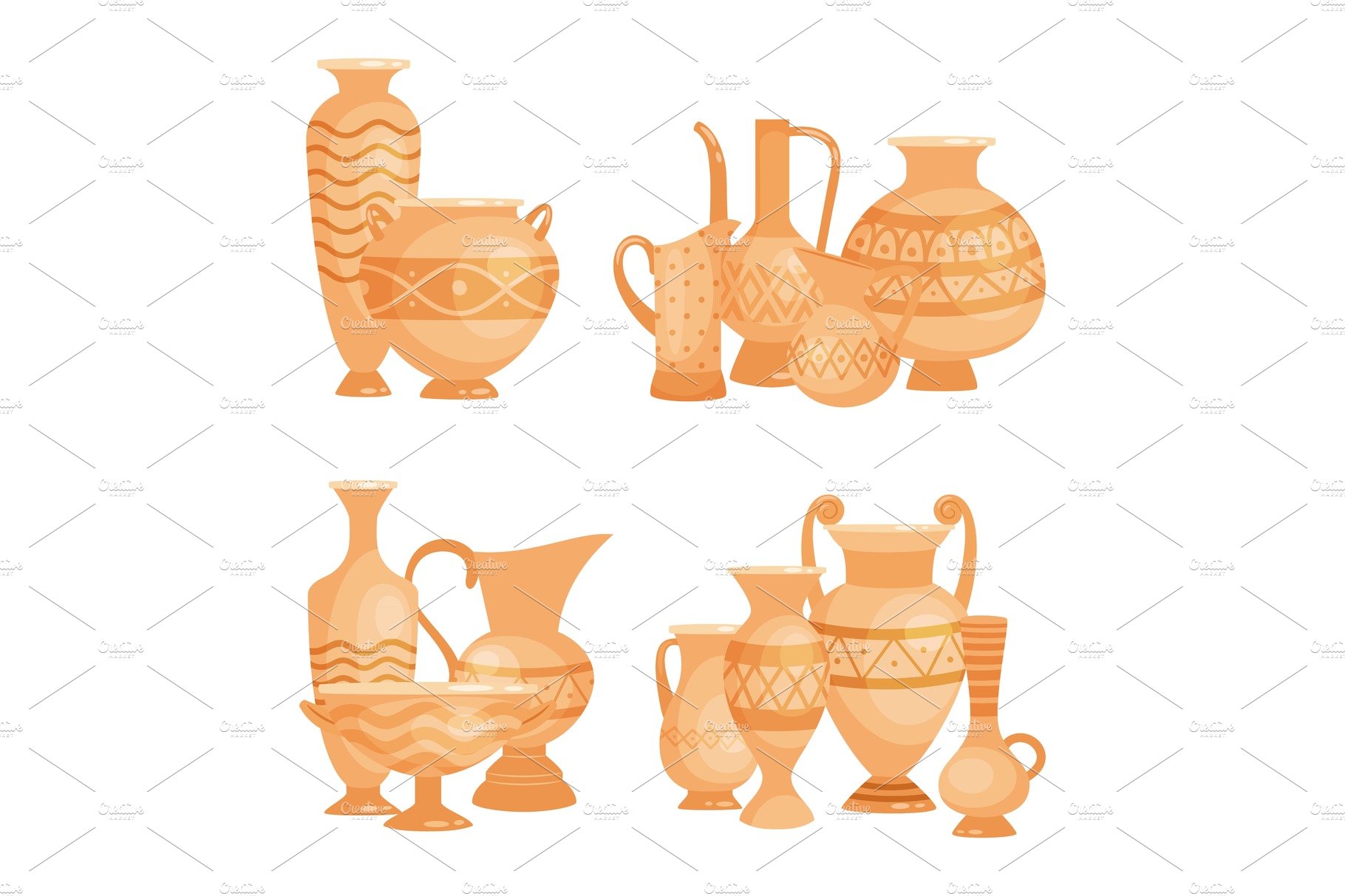 Vector ancient vases, bowls and cover image.