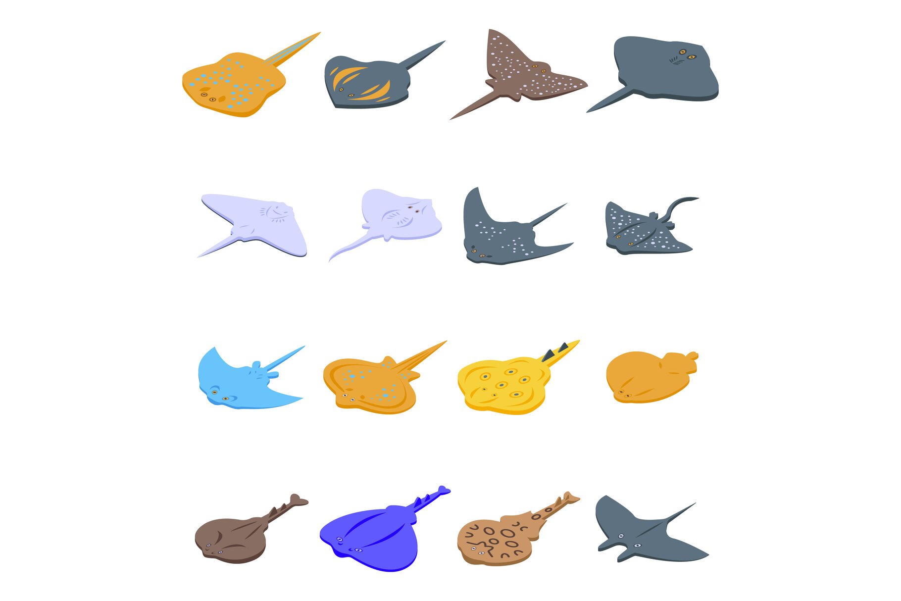 Stingray icons set, isometric style cover image.