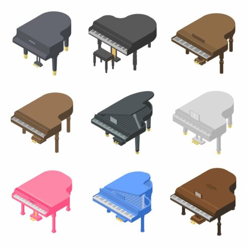 Grand piano icons set cover image.