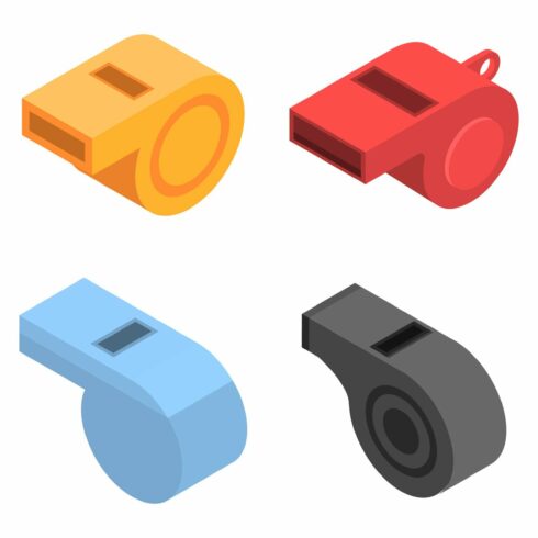 Whistle icon set, isometric style cover image.