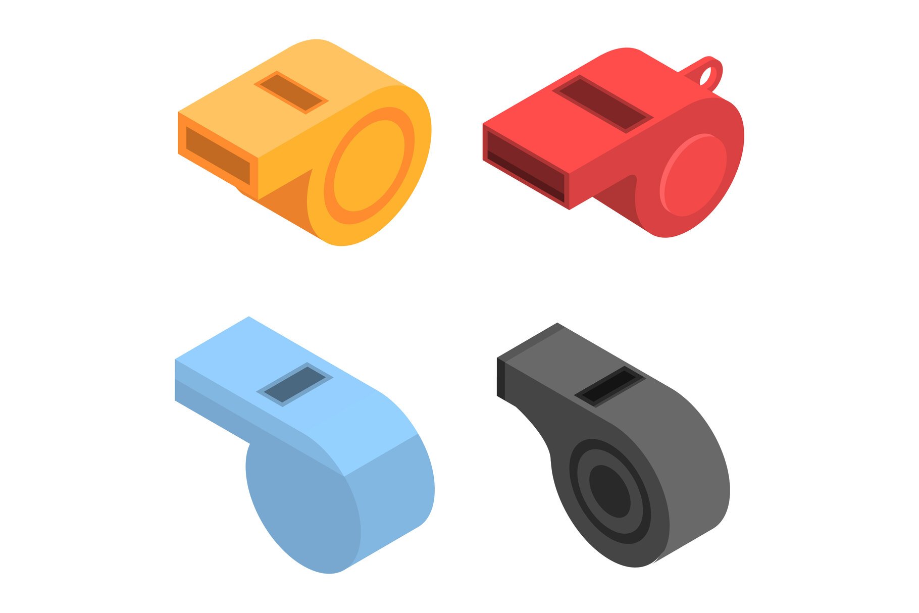 Whistle icon set, isometric style cover image.
