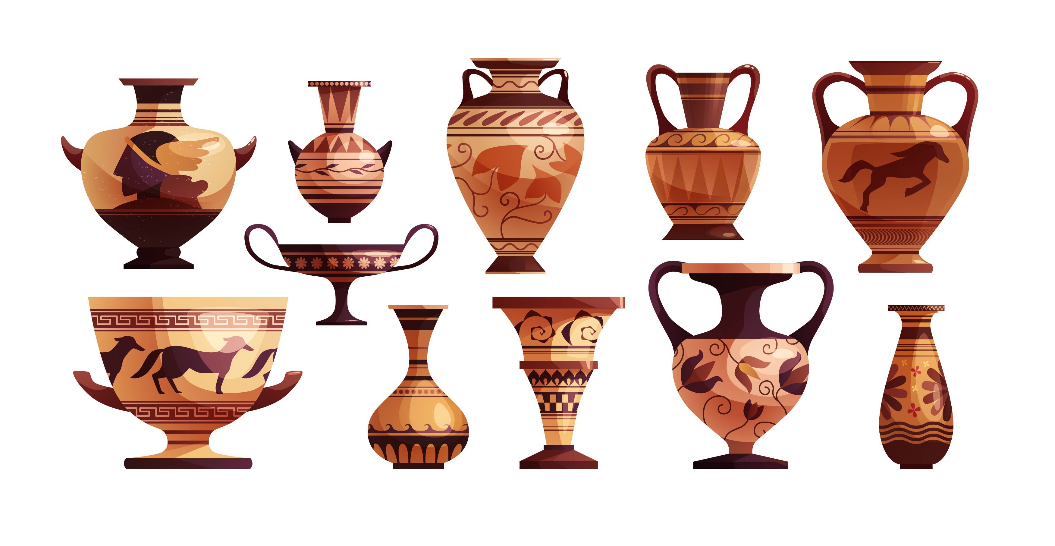 Antique Greek vases with decoration cover image.