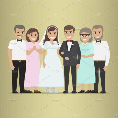 Newly Married Couple With Parents-In-Law Vector cover image.