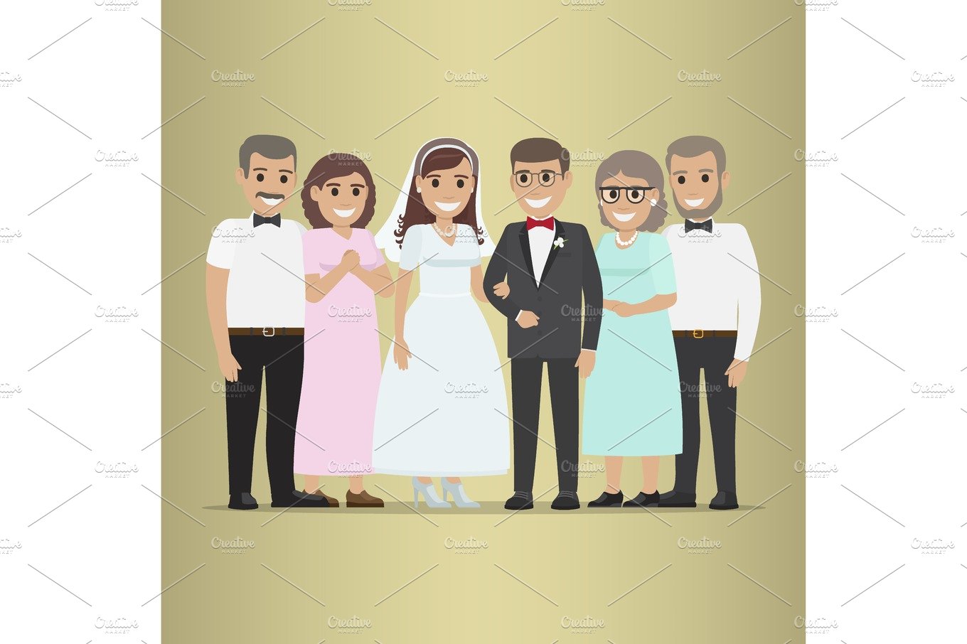 Newly Married Couple With Parents-In-Law Vector cover image.