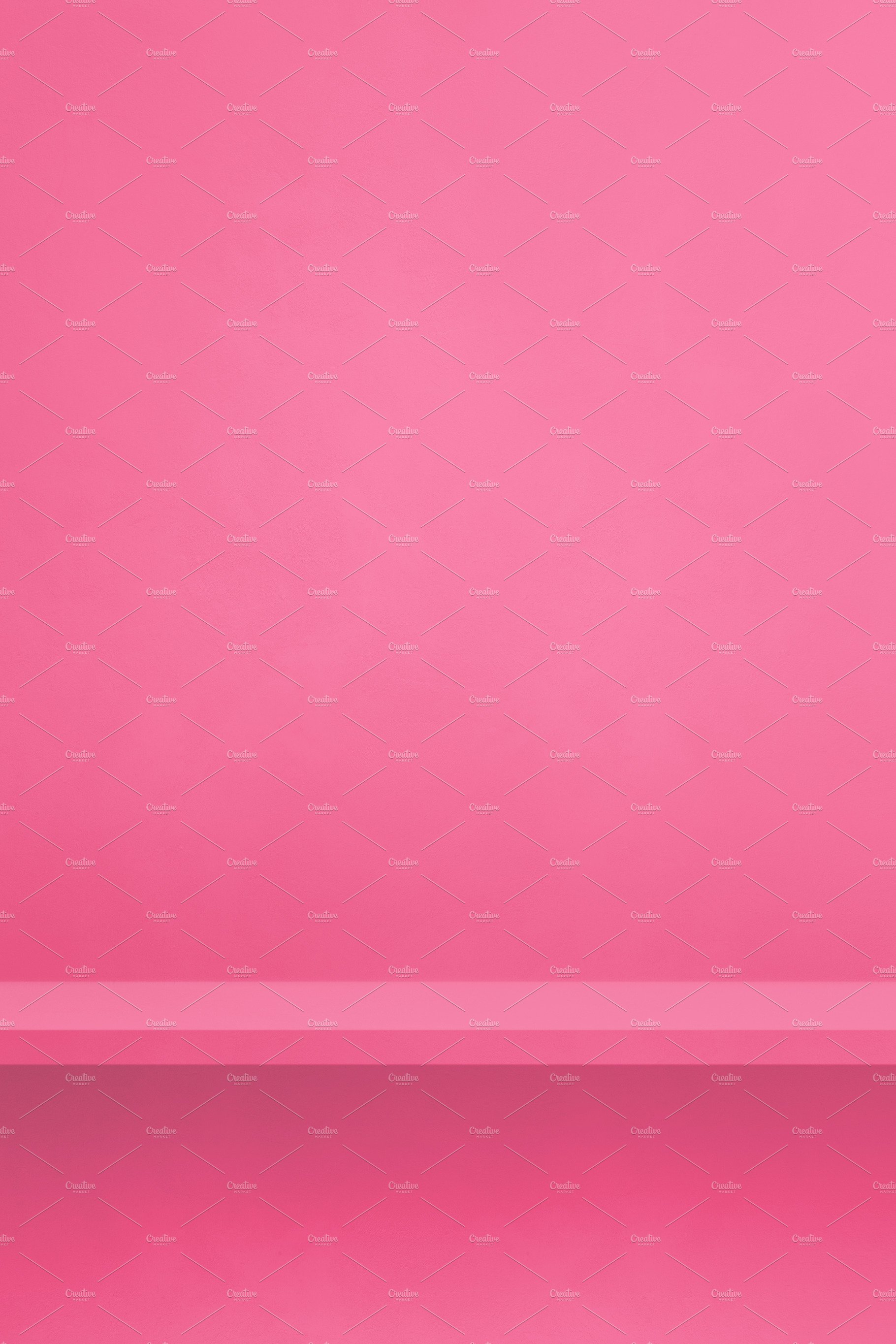 Empty shelf on a pink wall. Background template. Vertical backdr cover image.