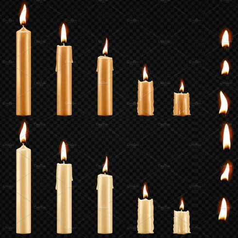 Burning candles, tea candles. Vector cover image.