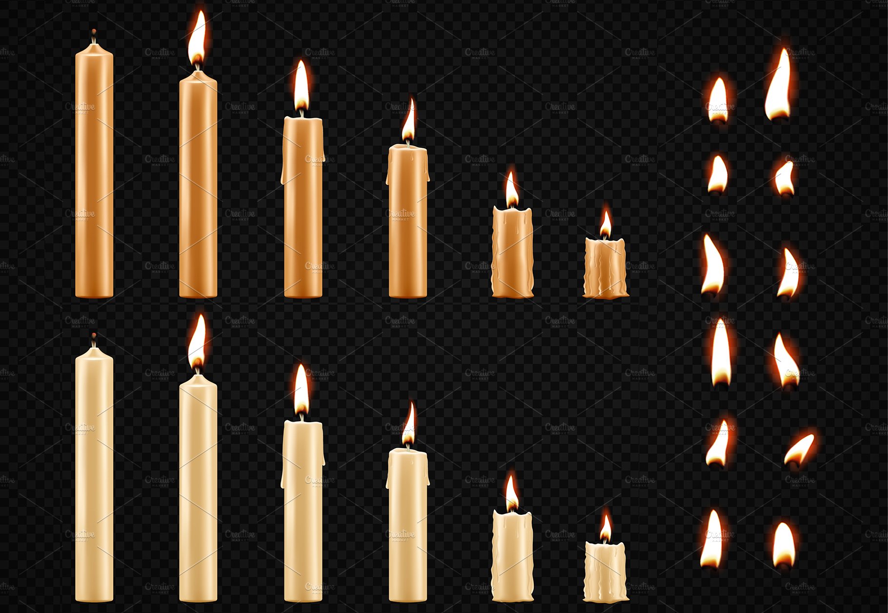 Burning candles, tea candles. Vector cover image.