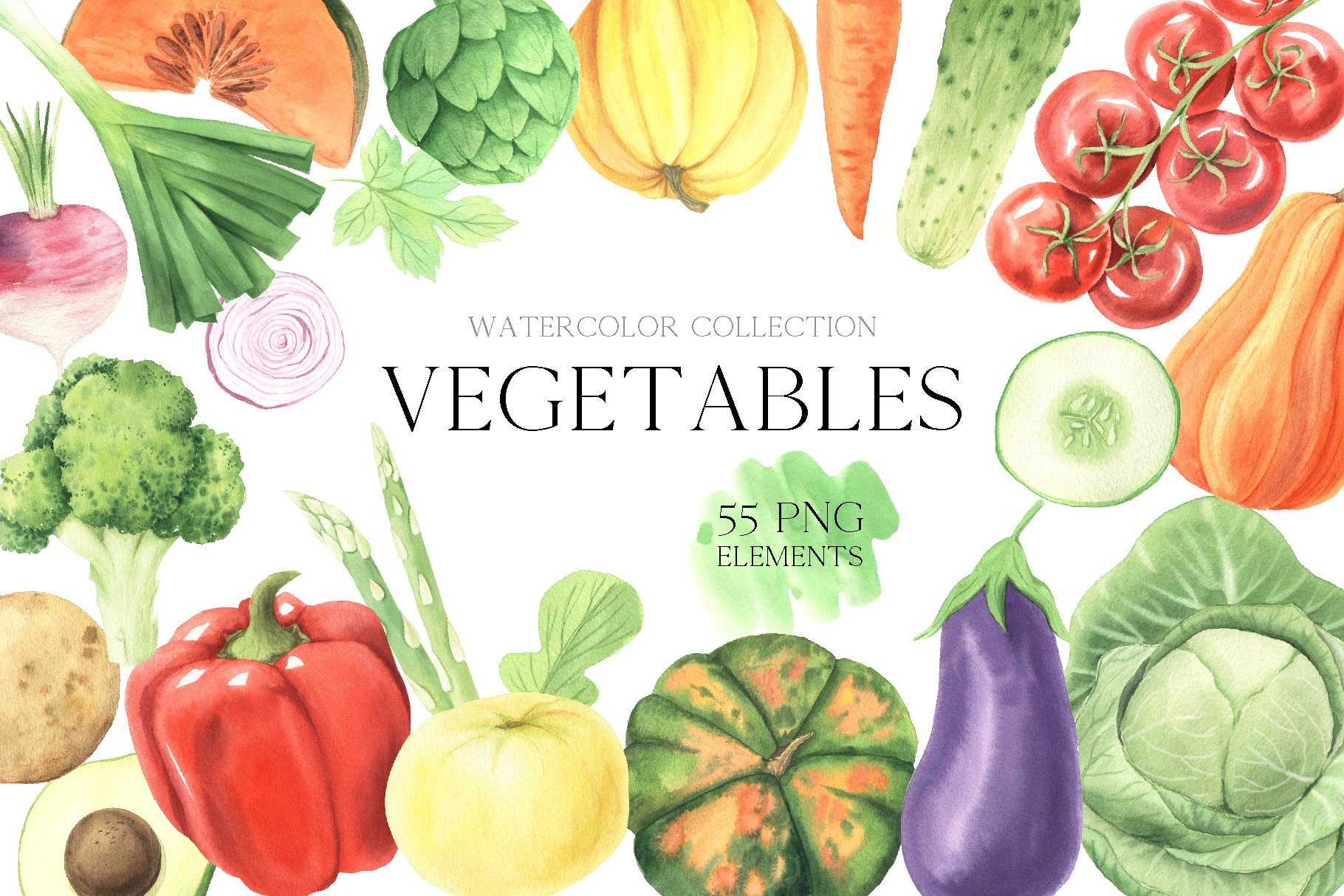 Watercolor Vegetables clipart cover image.