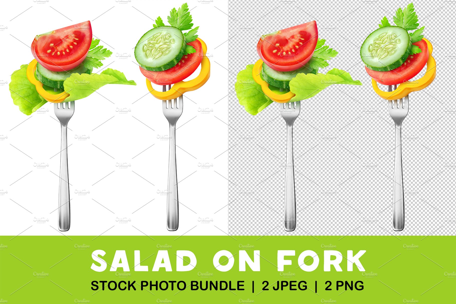 Pieces of vegetables on a fork cover image.