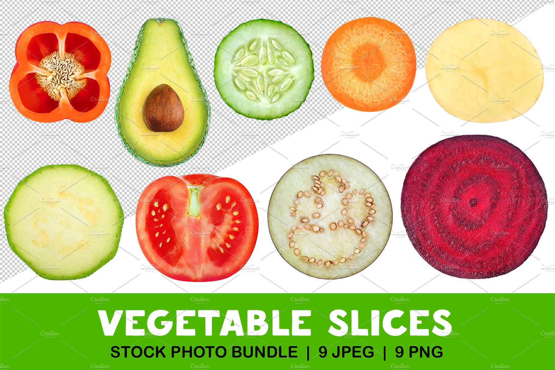 Vegetable slices cover image.