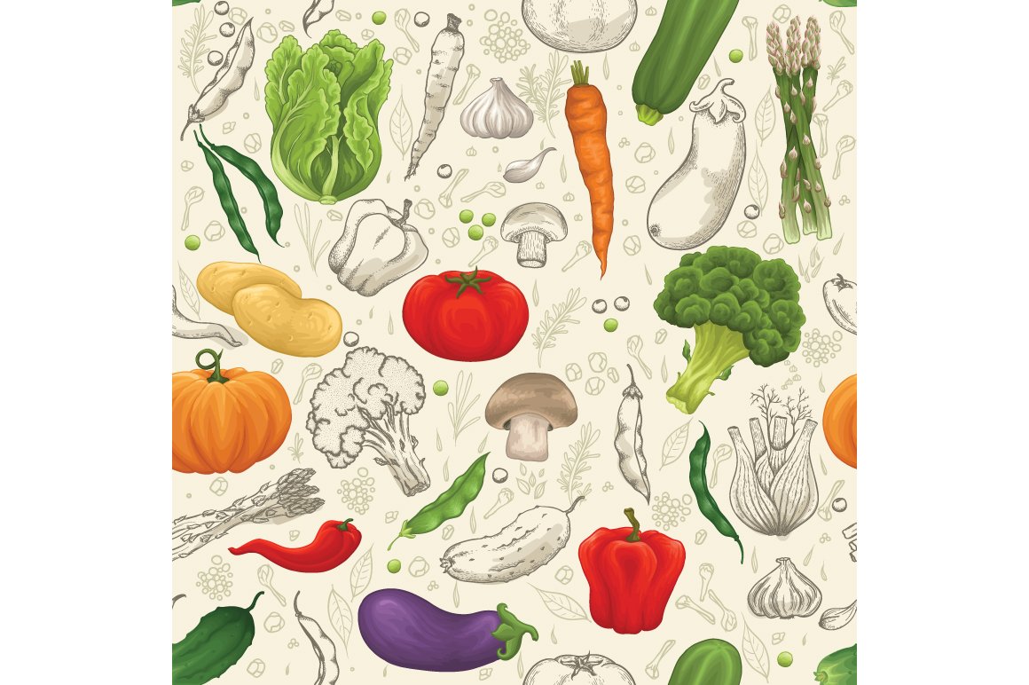 Vegetable set, patterns, backgrounds preview image.