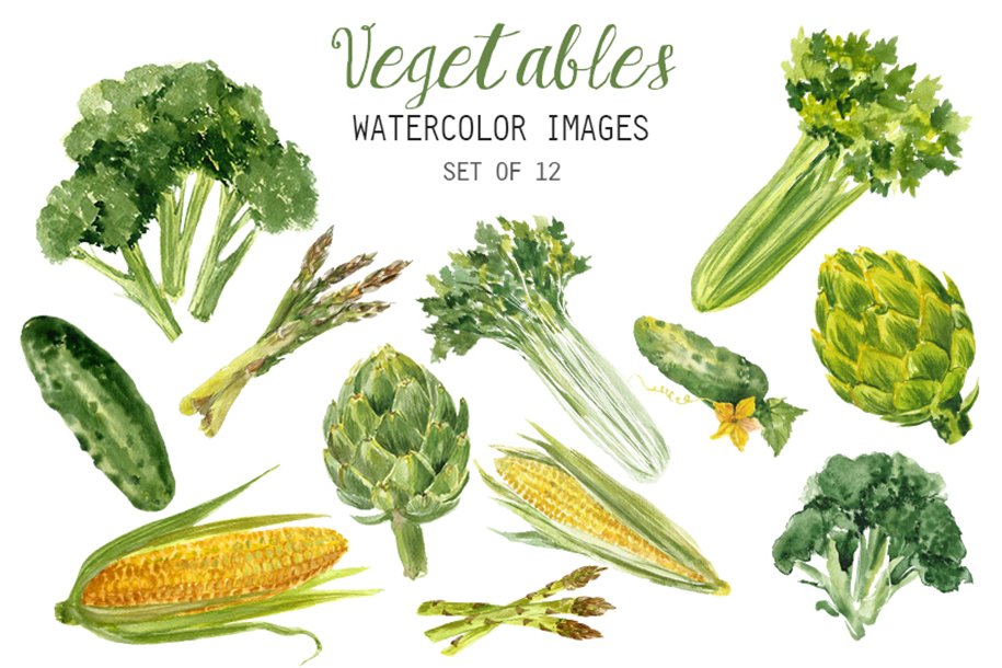 Watercolor Vegetables Clipart cover image.