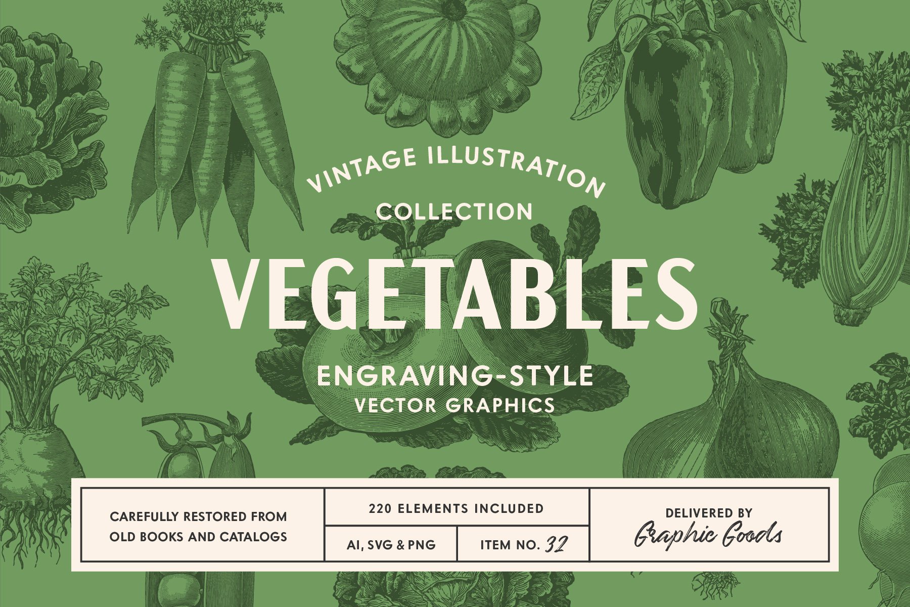 220 Vintage Vegetable Illustrations cover image.