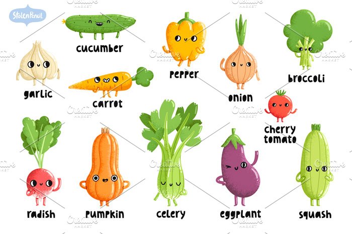 Veggie characters set preview image.