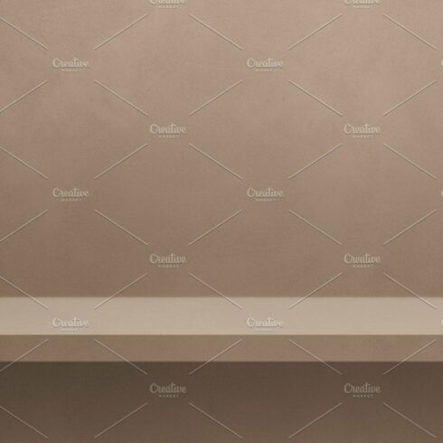 Empty shelf on a beige wall. Background template. Horizontal ban cover image.