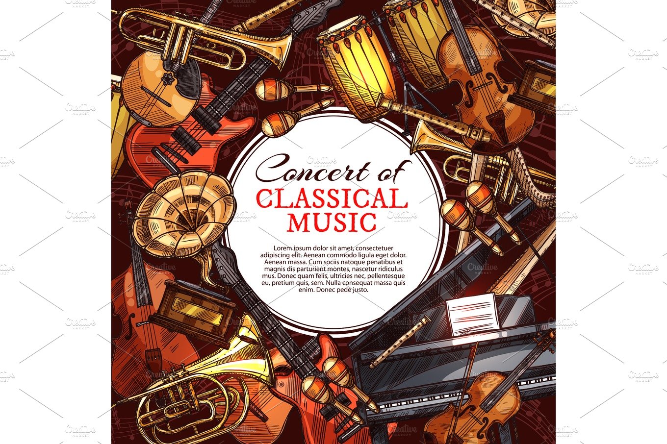 Musical instrument poster for music concert design cover image.