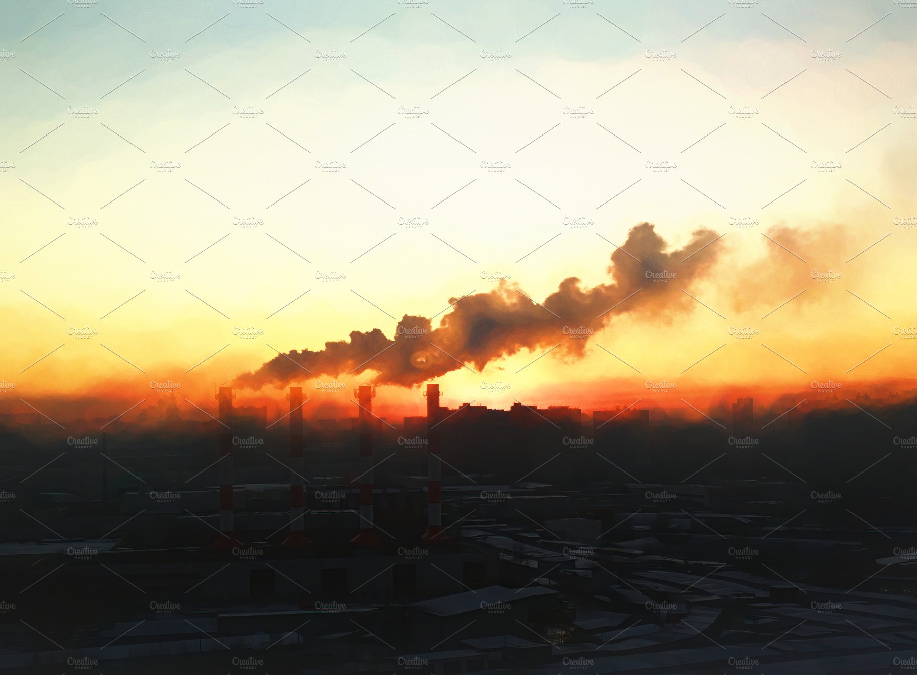 Industrial chimneys during sunset il cover image.