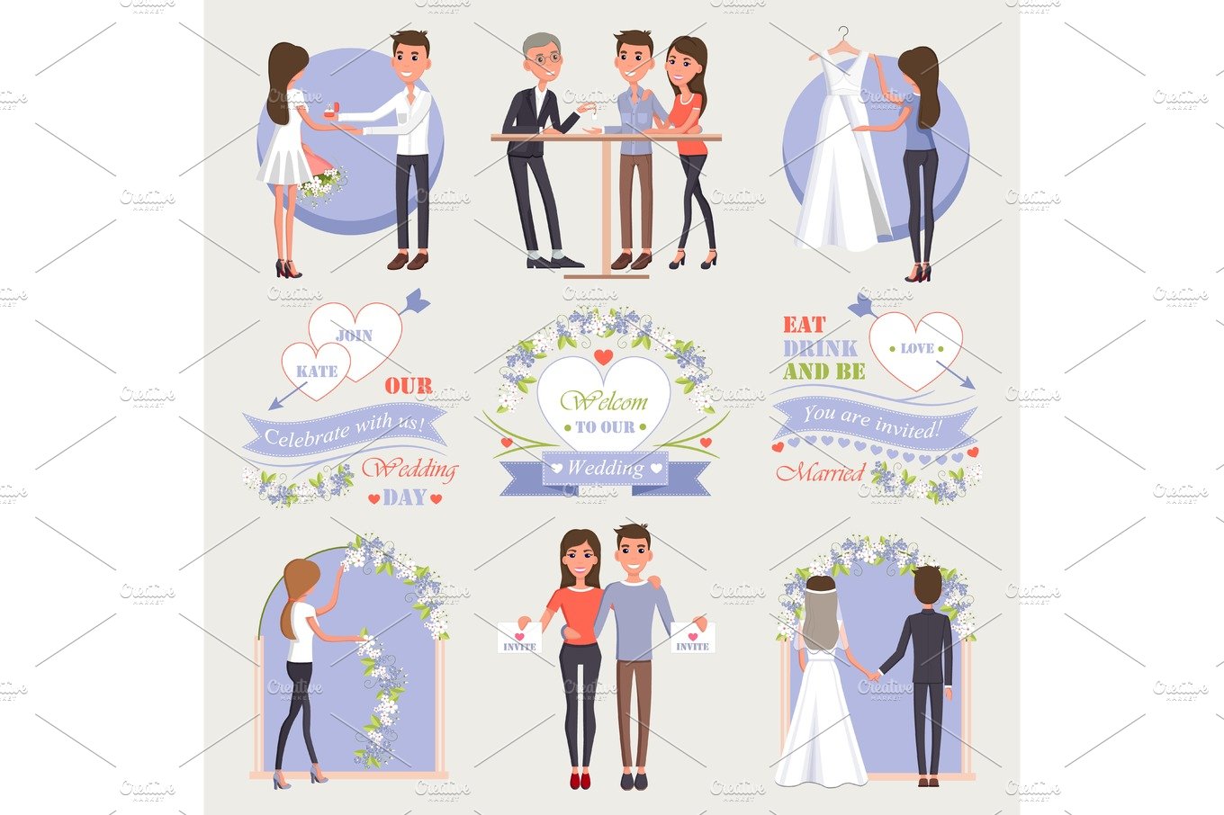 Welcome to Our Wedding Isolated Illustrations Set cover image.