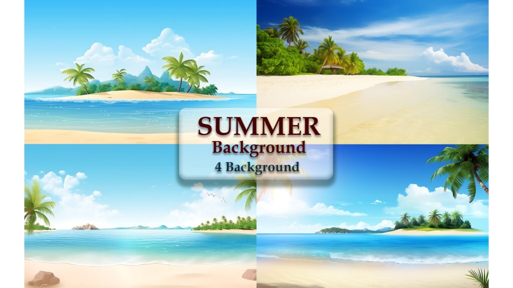 This is a beach scene with a tropical beach and palm tree’s summer ...