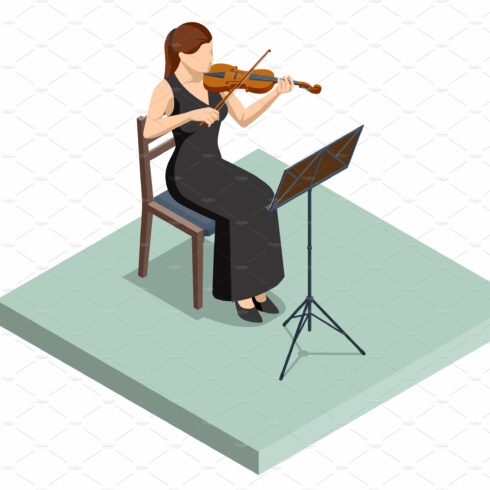 Isometric violinist. Woman playing cover image.