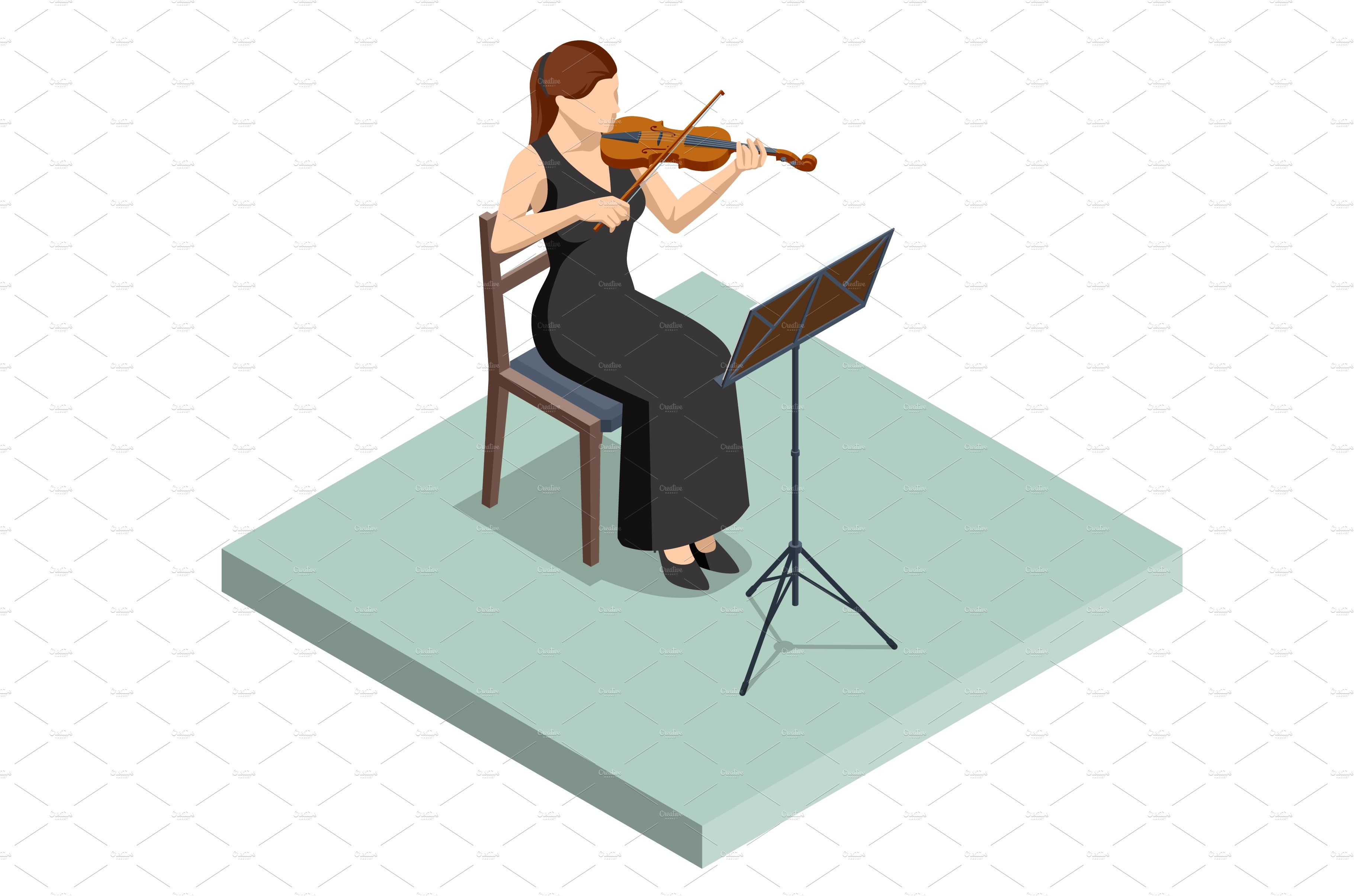 Isometric violinist. Woman playing cover image.