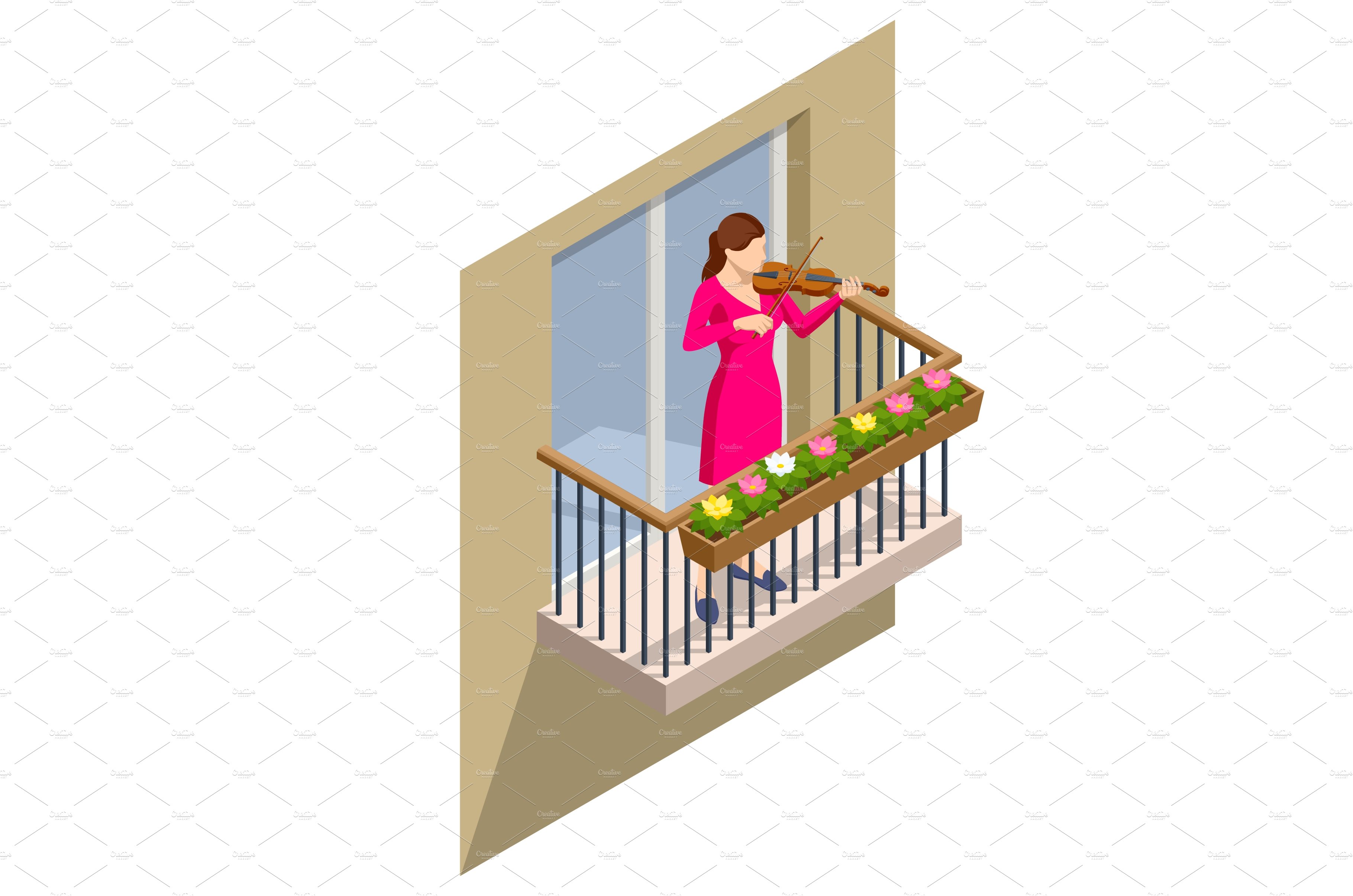 Isometric violinist. Woman playing cover image.