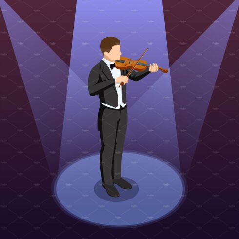 Isometric violinist. Man playing the cover image.