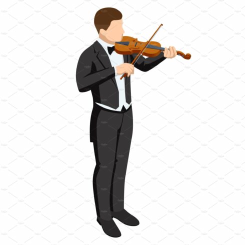 Isometric violinist. Man playing the cover image.