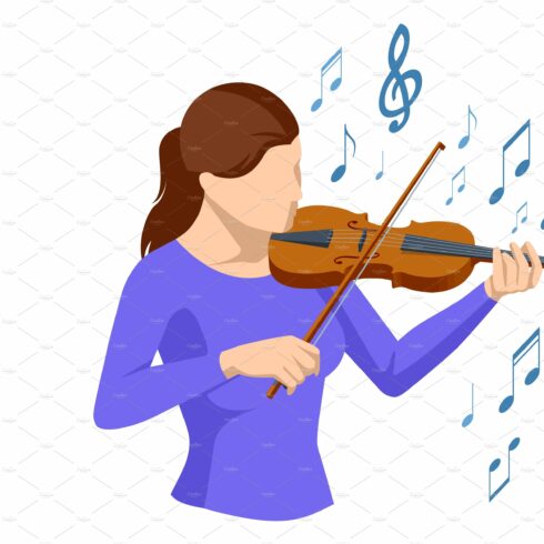 Isometric violinist. Woman playing cover image.