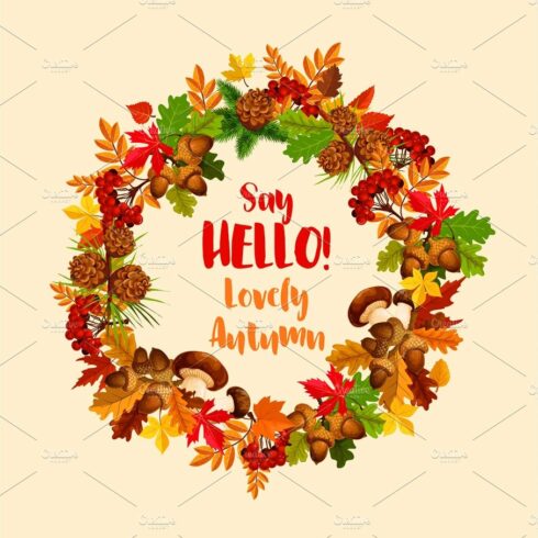 Autumn vector poster of maple leaf wreath cover image.