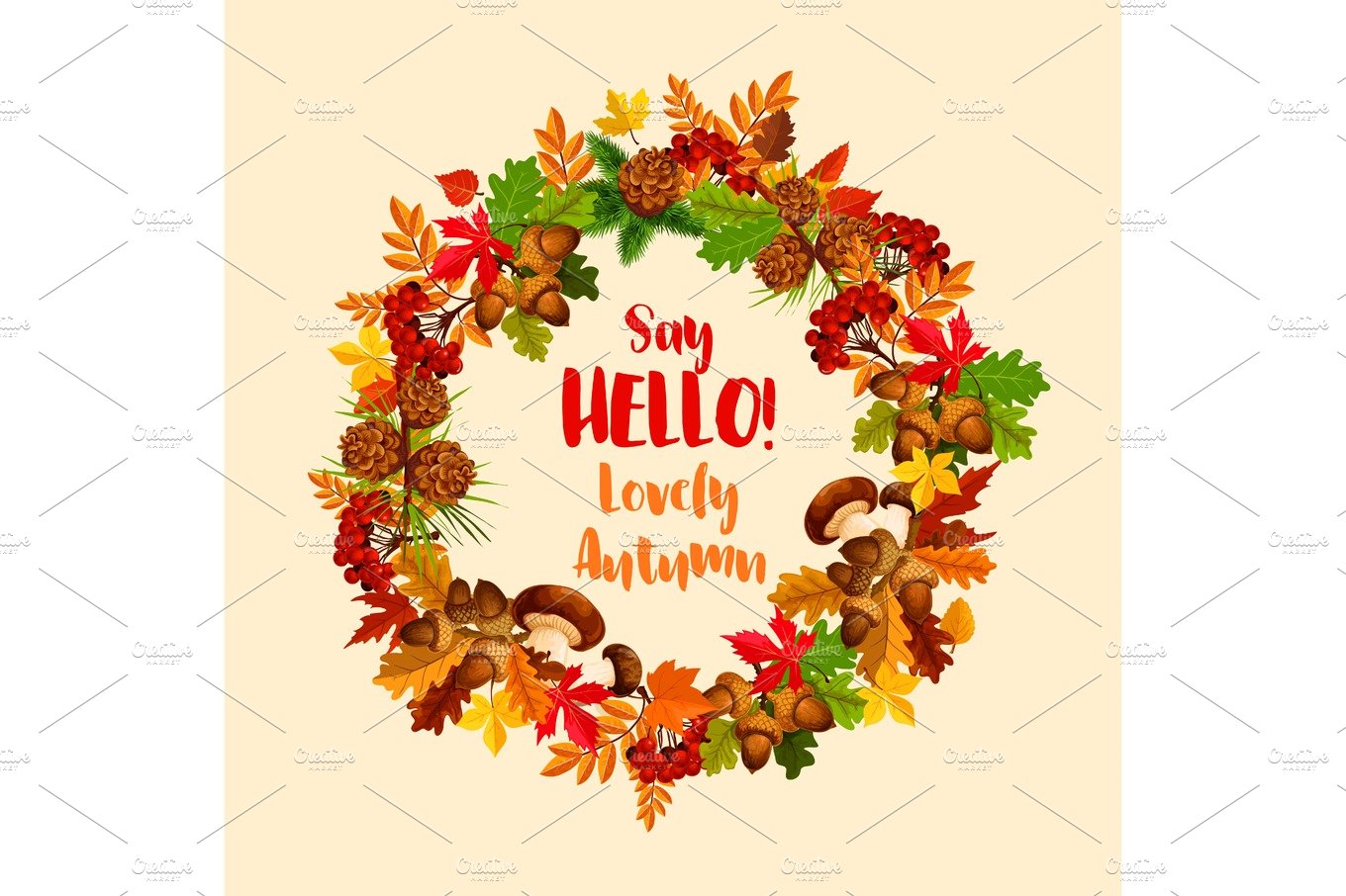 Autumn vector poster of maple leaf wreath cover image.