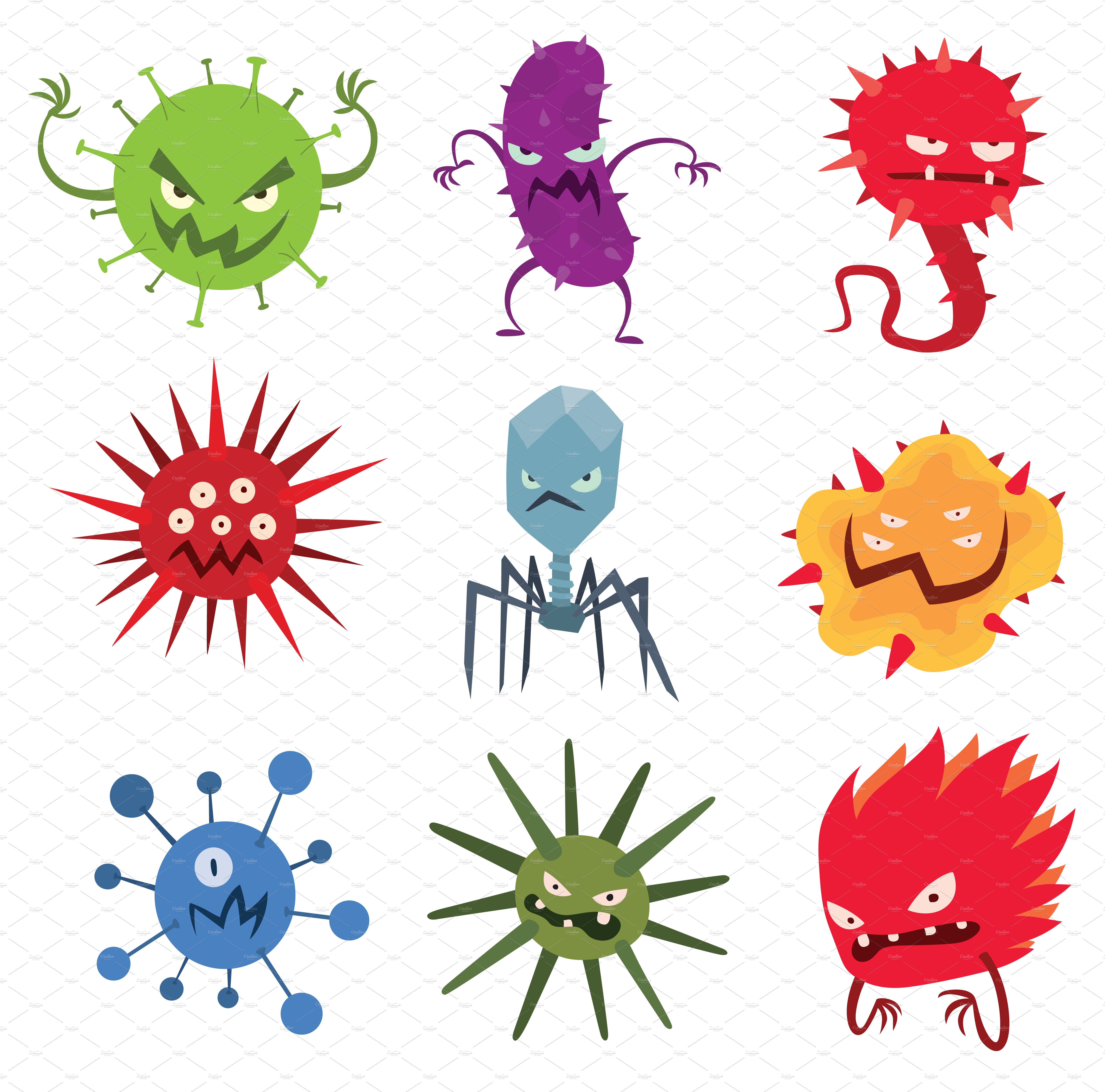 Cartoon viruses characters vector cover image.