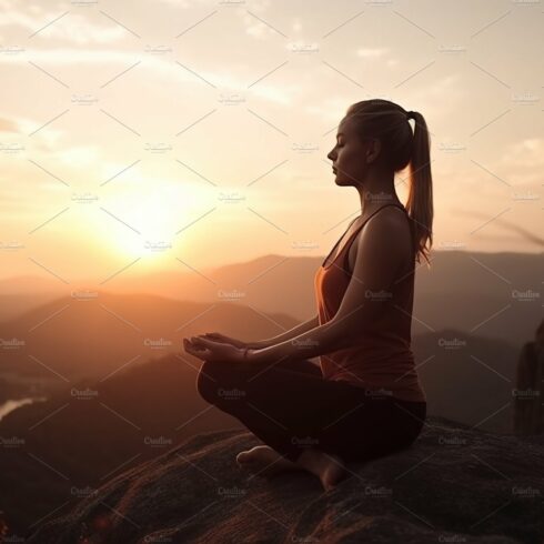Yoga on mountain top at sunset cover image.