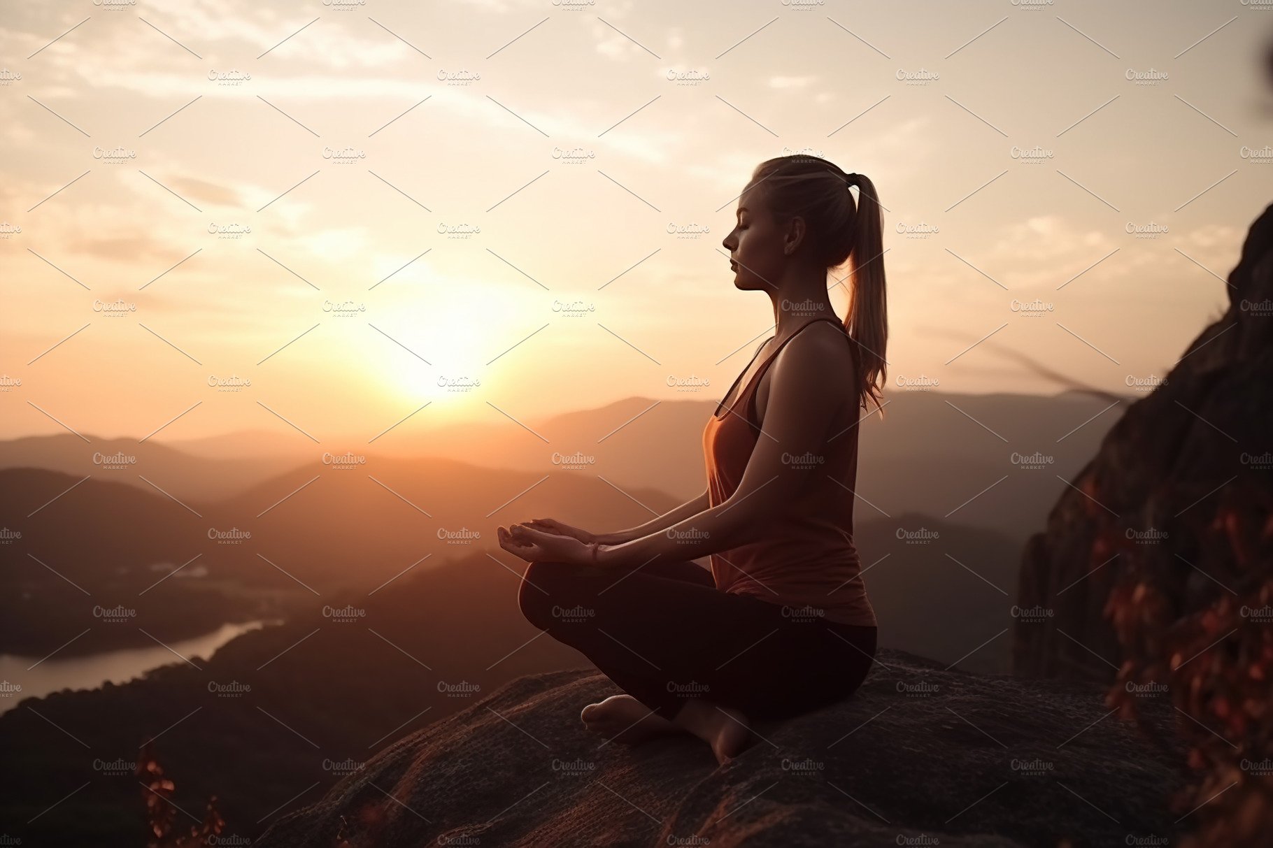 Yoga on mountain top at sunset – MasterBundles